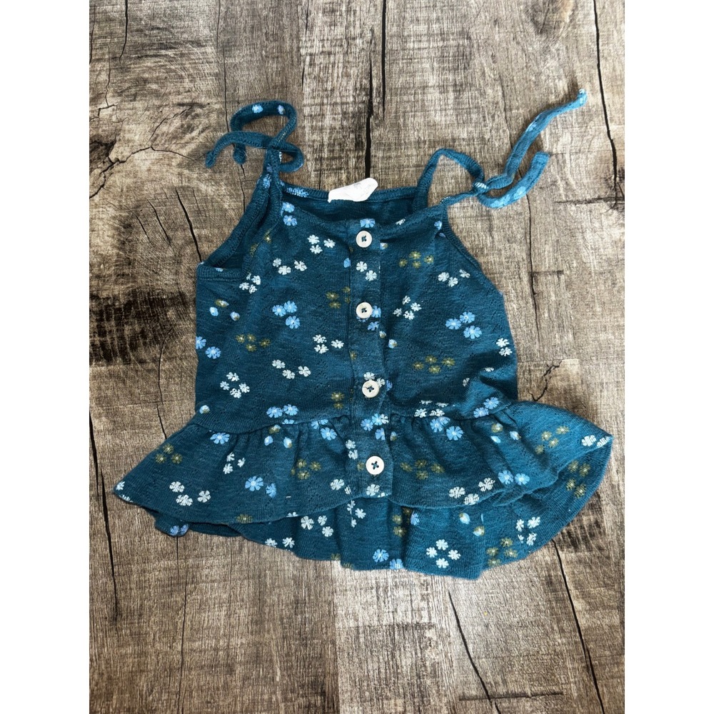 Kate Quinn Baby Teal Floral Pointelle Peplum Tie Strap Top 6-12M